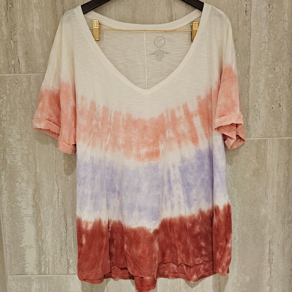 Maurices Womens 3X Shirt Tie Dye Short Sleeve V-Neck Tunic Women's 3X Tshirt EUC